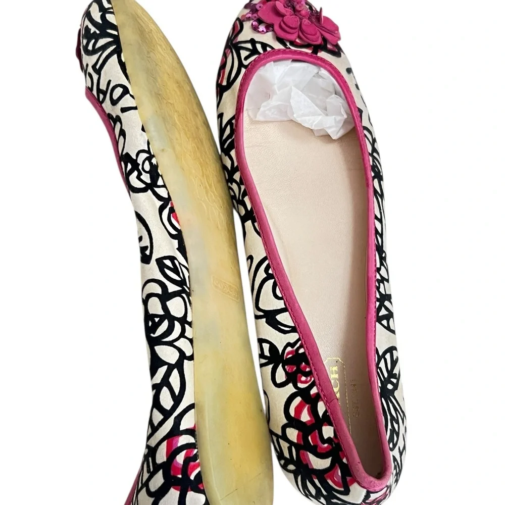 Coach Adessa Poppy Satin Floral Graffiti Sequin Ballet Flats Size 8.5B - Picture 8 of 8